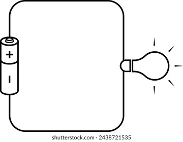 Electric Bulb and Battery Circuit, Current Flow. Physics Education Icon