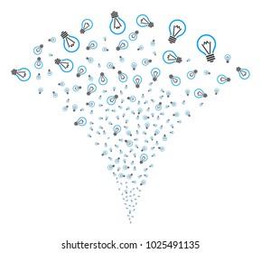 Electric Bulb burst fountain. Vector illustration style is flat iconic symbols. Object fountain constructed from random symbols as electric bulb fireworks.