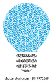 Electric Bulb collage of dollars. Vector dollar currency symbols are composed into electric bulb illustration.