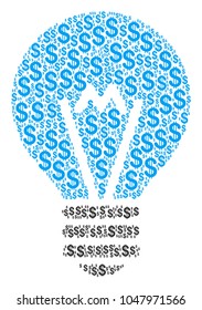 Electric Bulb composition of american dollars. Vector dollar pictograms are composed into electric bulb collage.