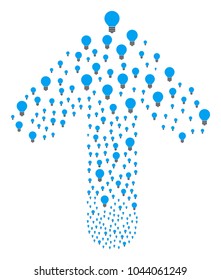 Electric Bulb composition combined in the group of upwards cursor arrow. Upwards oriented arrow composition organized from electric bulb pictographs.