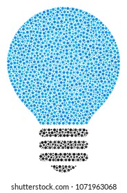 Electric Bulb composition of dots in various sizes and color hues. Circle dots are organized into electric bulb vector composition. Dotted vector design concept.