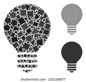Electric bulb composition of tuberous pieces in various sizes and color tinges, based on electric bulb icon. Vector humpy pieces are composed into composition.