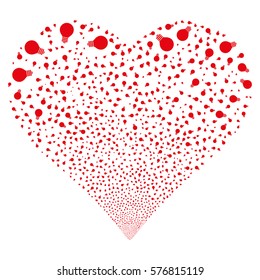 Electric Bulb fireworks with heart shape. Vector illustration style is flat red iconic symbols on a white background. Object love heart constructed from scattered pictographs.