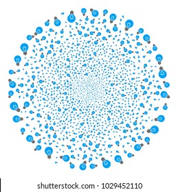 Electric Bulb fireworks round cluster. Object pattern done from random electric bulb icons as fireworks globula. Vector illustration style is flat iconic symbols.