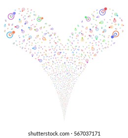 Electric Bulb fireworks stream. Vector illustration style is flat bright multicolored iconic symbols on a white background. Object double fountain combined from random icons.