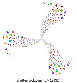 Electric Bulb fireworks swirl rotation. Vector illustration style is flat bright multicolored iconic symbols on a white background. Object twirl combined from random symbols.