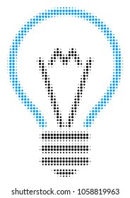 Electric Bulb halftone vector pictograph. Illustration style is dotted iconic Electric Bulb symbol on a white background. Halftone texture is round spots.