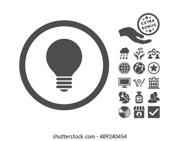 Electric Bulb icon with bonus elements. Vector illustration style is flat iconic symbols, gray color, white background.