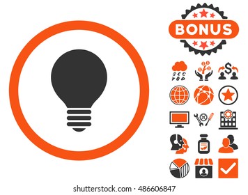 Electric Bulb icon with bonus images. Vector illustration style is flat iconic bicolor symbols, orange and gray colors, white background.