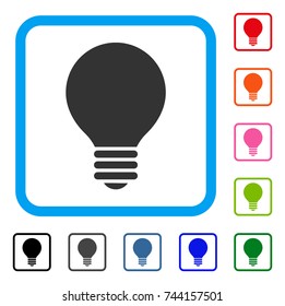 Electric Bulb icon. Flat grey pictogram symbol in a blue rounded square. Black, gray, green, blue, red, orange color versions of Electric Bulb vector. Designed for web and application interfaces.