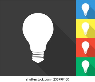 electric bulb icon - gray and colored (blue, yellow, red, green) vector illustration with long shadow