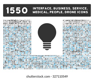 Electric Bulb icon and other web interface, business, tools, people, medical service and awards vector symbols. Style is bicolor flat symbols, blue and gray colors, rounded angles, white background.
