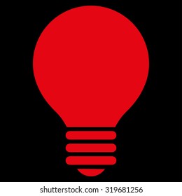 Electric Bulb icon from Primitive Set. This isolated flat symbol is drawn with red color on a black background, angles are rounded.