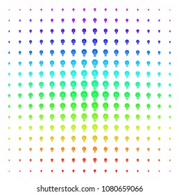 Electric Bulb icon spectrum halftone pattern. Vector electric bulb shapes organized into halftone grid with vertical spectrum gradient. Designed for backgrounds, covers and abstract compositions.