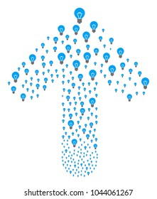 Electric Bulb illustration organized in the figure of forward motion arrow. Up oriented arrow figure combined from electric bulb pictographs.