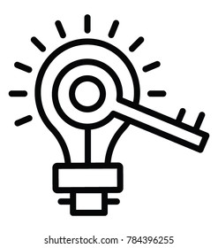 An electric bulb with key, concept of keyword idea line icon