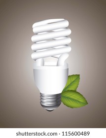 electric bulb with leaves over brown background. vector illustration