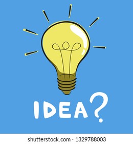 Electric bulb light on with idea sign. On blue background