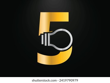 Electric bulb Logo With 5 Letter Concept Vector Template. industrial and technology logo symbols