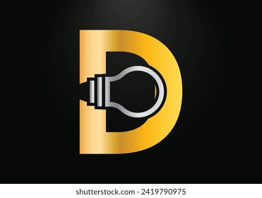 Electric bulb Logo With D Letter Concept Vector Template. industrial and technology logo symbols