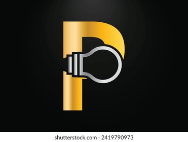 Electric bulb Logo With P Letter Concept Vector Template. industrial and technology logo symbols