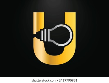 Electric bulb Logo With U Letter Concept Vector Template. industrial and technology logo symbols