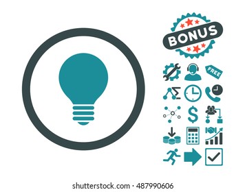 Electric Bulb pictograph with bonus design elements. Vector illustration style is flat iconic bicolor symbols, soft blue colors, white background.