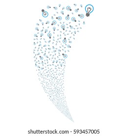 Electric Bulb random fireworks stream. Vector illustration style is flat blue and gray iconic symbols on a white background. Object fountain made from scattered design elements.