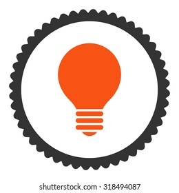 Electric Bulb round stamp icon. This flat vector symbol is drawn with orange and gray colors on a white background.