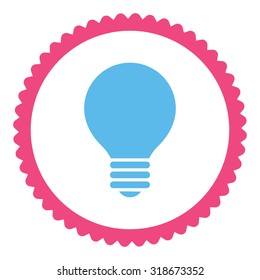 Electric Bulb round stamp icon. This flat vector symbol is drawn with pink and blue colors on a white background.