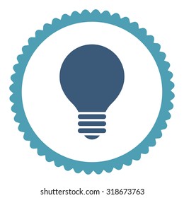Electric Bulb round stamp icon. This flat vector symbol is drawn with cyan and blue colors on a white background.