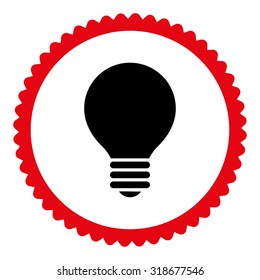Electric Bulb round stamp icon. This flat vector symbol is drawn with intensive red and black colors on a white background.