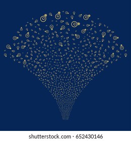 Electric Bulb salute stream. Vector illustration style is flat yellow iconic symbols on a blue background. Object source fountain done from random design elements.