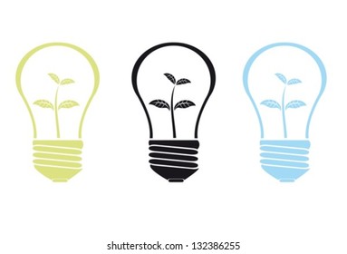 Electric bulb with a sapling inside.Vector. EPS-10 (non transparent elements,non gradient)