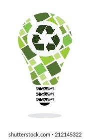 electric bulb with saving and recycle character with mini green stripes / Electric bulb recycle concept design