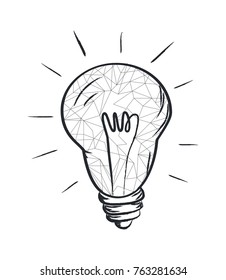 Electric bulb sketch with abstract light, illuminating lights and lines around it, line lamp vector illustration, symbol of idea