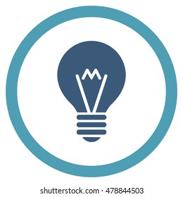 Electric Bulb vector bicolor rounded icon. Image style is a flat icon symbol inside a circle, cyan and blue colors, white background.