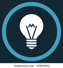 Electric Bulb vector bicolor rounded icon. Image style is a flat icon symbol inside a circle, blue and white colors, dark blue background.