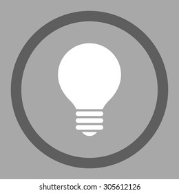 Electric Bulb vector icon. This rounded flat symbol is drawn with dark gray and white colors on a silver background.