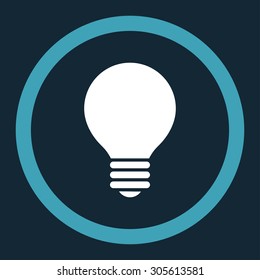 Electric Bulb vector icon. This rounded flat symbol is drawn with blue and white colors on a dark blue background.