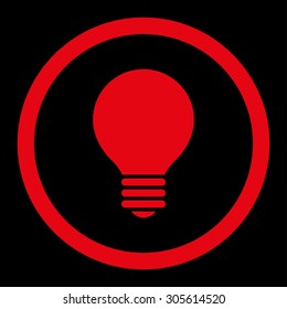 Electric Bulb vector icon. This rounded flat symbol is drawn with red color on a black background.