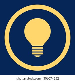 Electric Bulb vector icon. This rounded flat symbol is drawn with yellow color on a blue background.