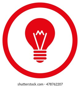 Electric Bulb vector rounded icon. Image style is a flat icon symbol inside a circle, red color, white background.