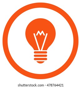 Electric Bulb vector rounded icon. Image style is a flat icon symbol inside a circle, orange color, white background.