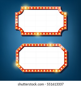 Electric bulbs billboard. Retro light frames. Vector illustration