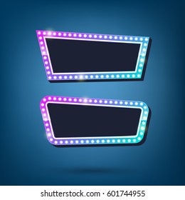 Electric bulbs billboard. Retro light frames colorful. Vector illustration.