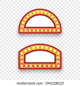 Cartel de bombillas eléctricas. conjunto de marcos Retro luminosos vacíos para texto. Ilustración del vector