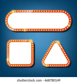 Electric bulbs billboard. square, triangle retro light frames. vector illustration.