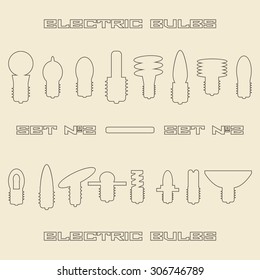 Electric bulbs  linear icon set. Design template vector illustration.
